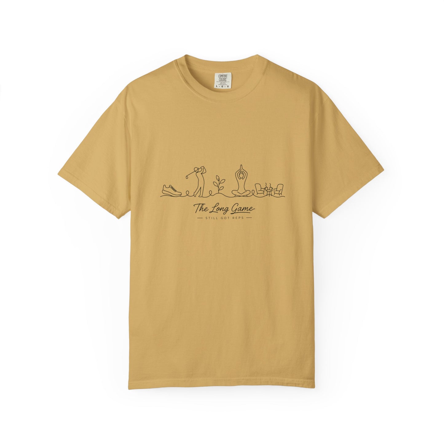 Adventure Series, The Long Game T-Shirt — Minimal Line Art Golf Scene