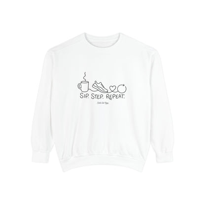 Lifestyle Wellness Pullover | Sip Step Repeat Graphic Sweatshirt | Daily Step Top