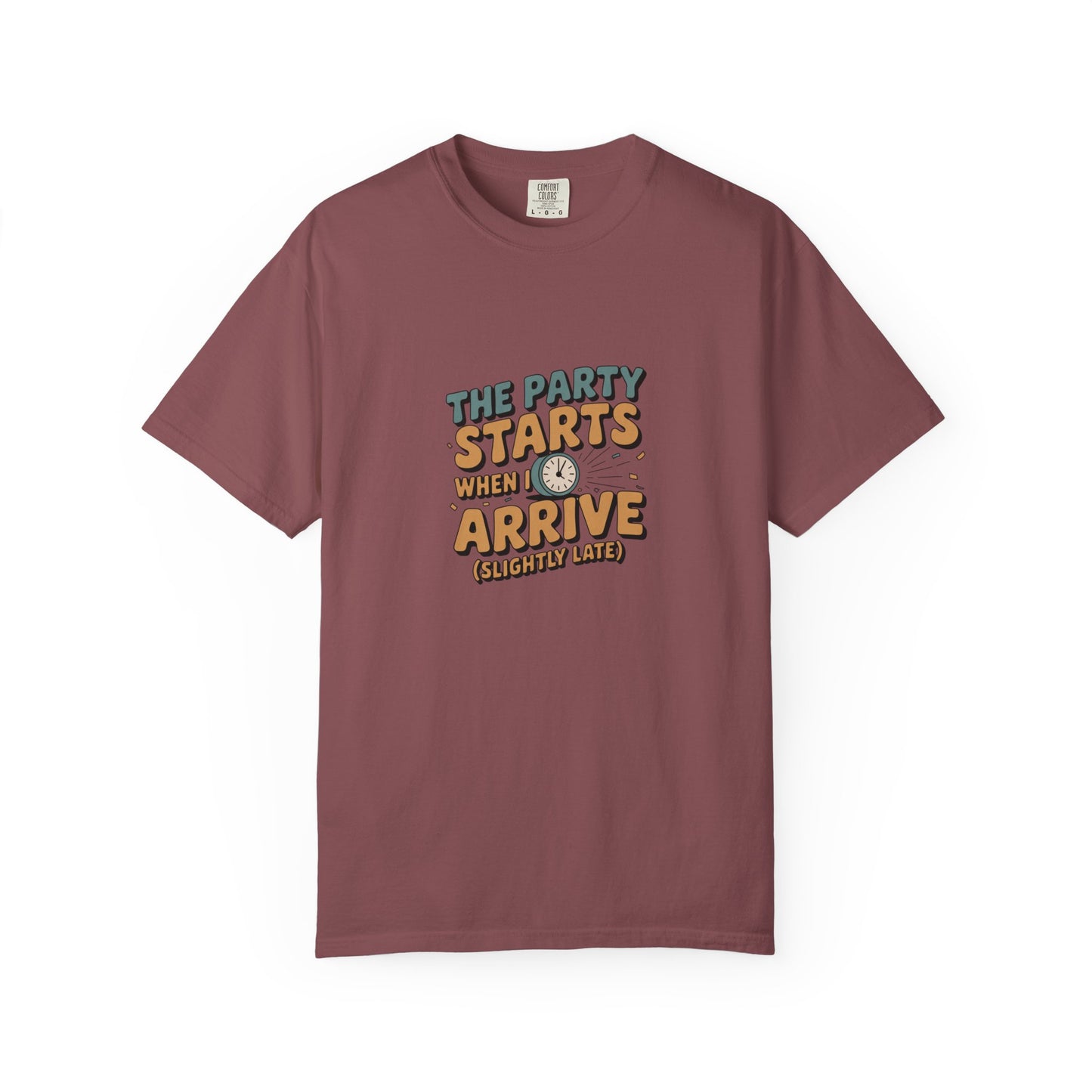 T-Shirt — “The Party Starts When I Arrive” Funny Graphic Tee (Retro Doughnut Design)