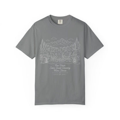 Camping Landscape T-Shirt — Scenic Mountain Campsite Graphic Tee