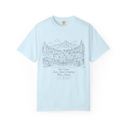 Camping Landscape T-Shirt — Scenic Mountain Campsite Graphic Tee