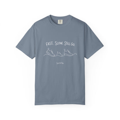 Adventure Series, T-Shirt — "Fast. Slow. Still Go." Minimal Runner Sketch Tee