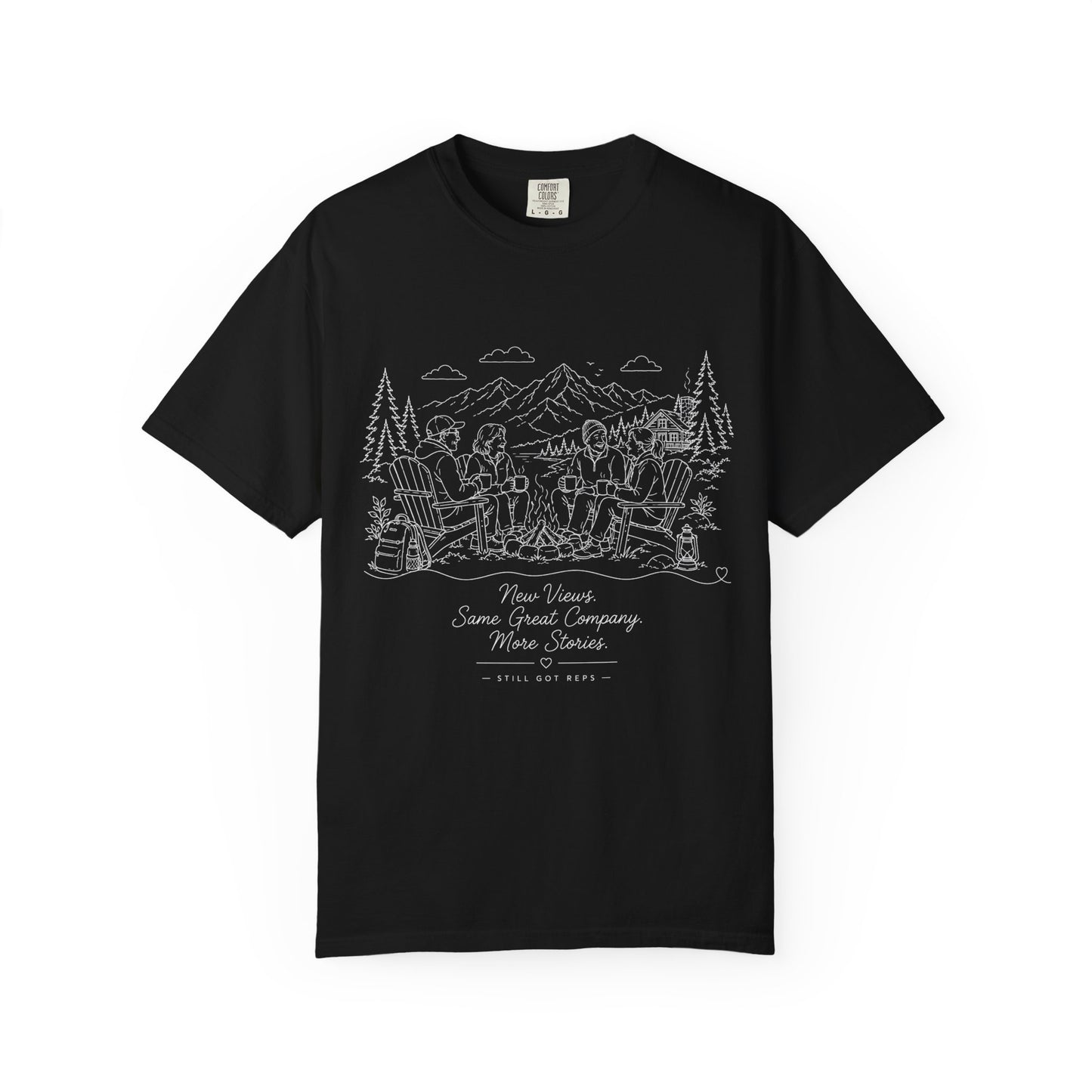 Camping Crew Sketch T-Shirt — 'Camp Vibes' Outdoor Scenic Graphic Tee
