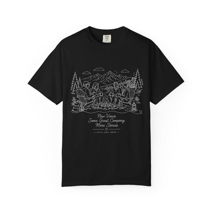Camping Crew Sketch T-Shirt — 'Camp Vibes' Outdoor Scenic Graphic Tee