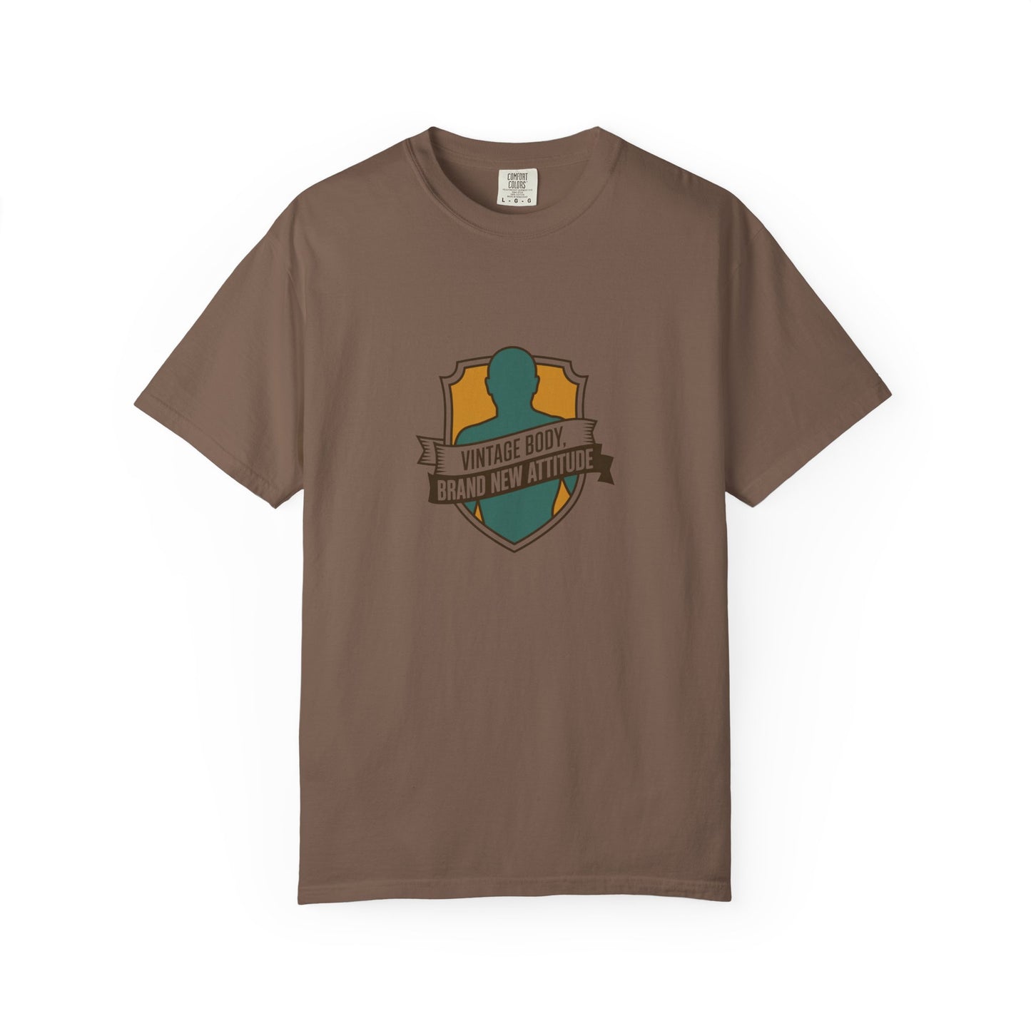 T-Shirt — "Vintage Body, Brand New Attitude" Shield Graphic