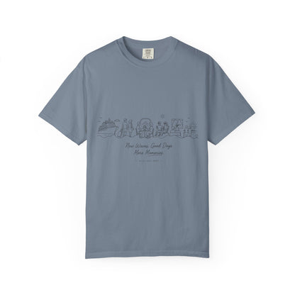 Coastal Line Art T-Shirt — 'New Waves, Good Vibes' Minimal Beach Graphic Tee