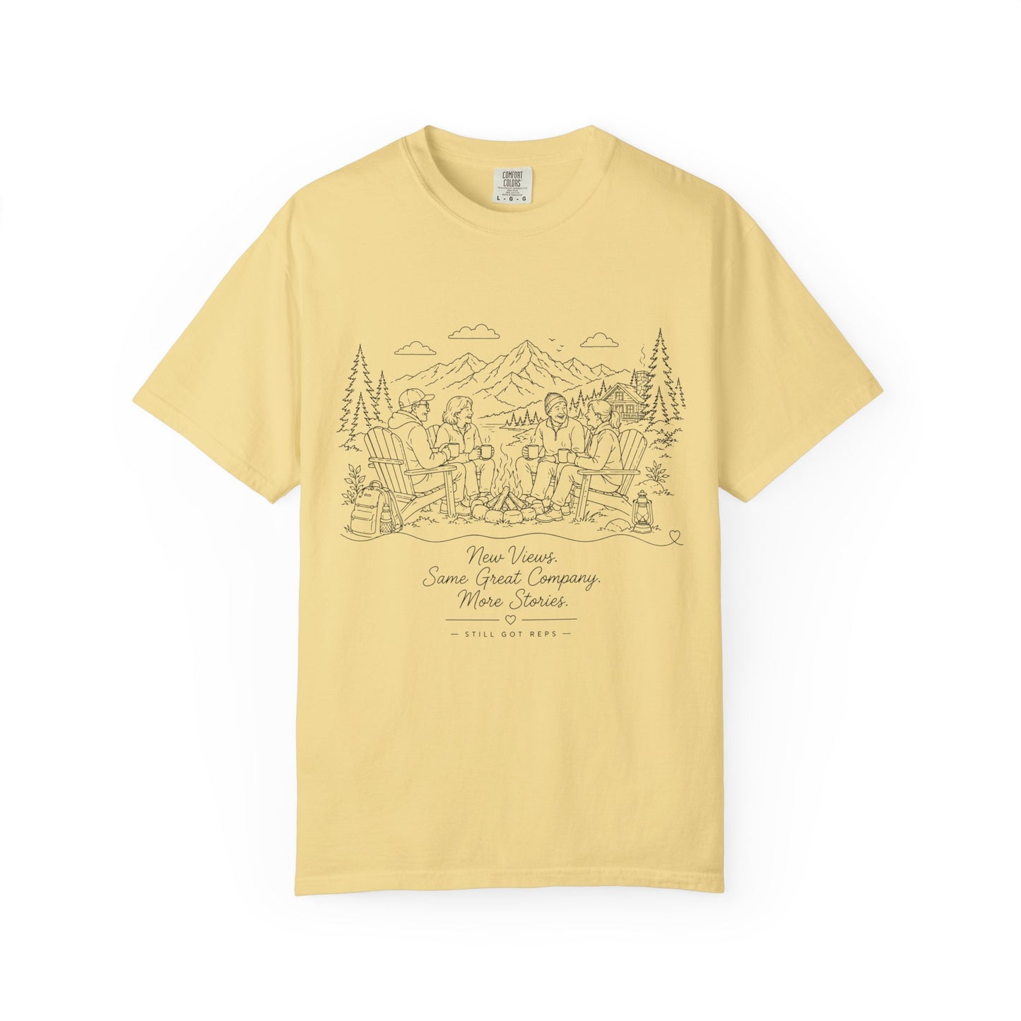 Camping Crew Sketch T-Shirt — 'Camp Vibes' Outdoor Scenic Graphic Tee