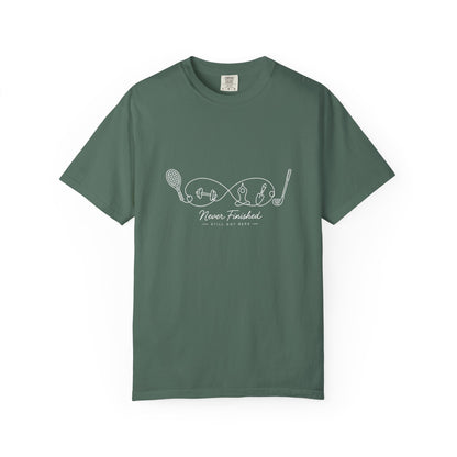 Adventure Series, Tennis Infinity Graphic T-Shirt — "Never Finished" Casual Tee