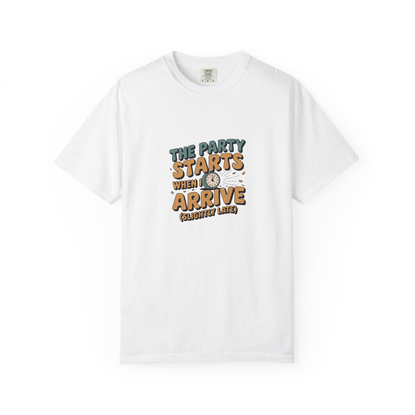 T-Shirt — “The Party Starts When I Arrive” Funny Graphic Tee (Retro Doughnut Design)