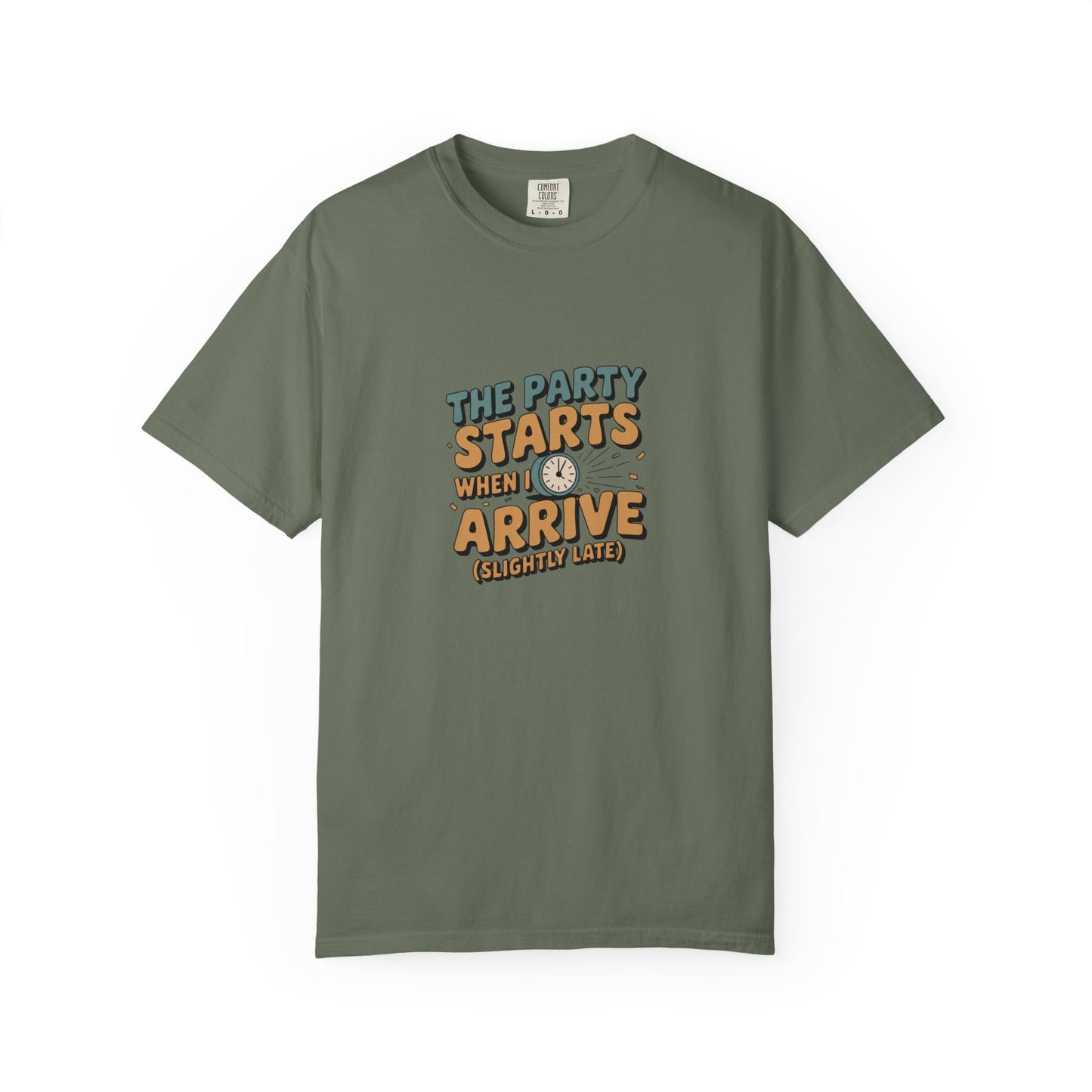 T-Shirt — “The Party Starts When I Arrive” Funny Graphic Tee (Retro Doughnut Design)