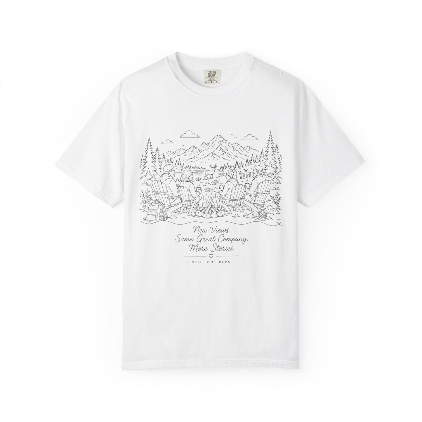 Camping Landscape T-Shirt — Scenic Mountain Campsite Graphic Tee