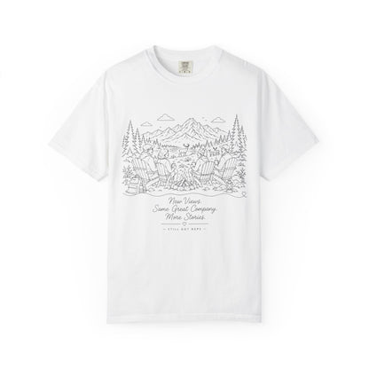 Camping Landscape T-Shirt — Scenic Mountain Campsite Graphic Tee