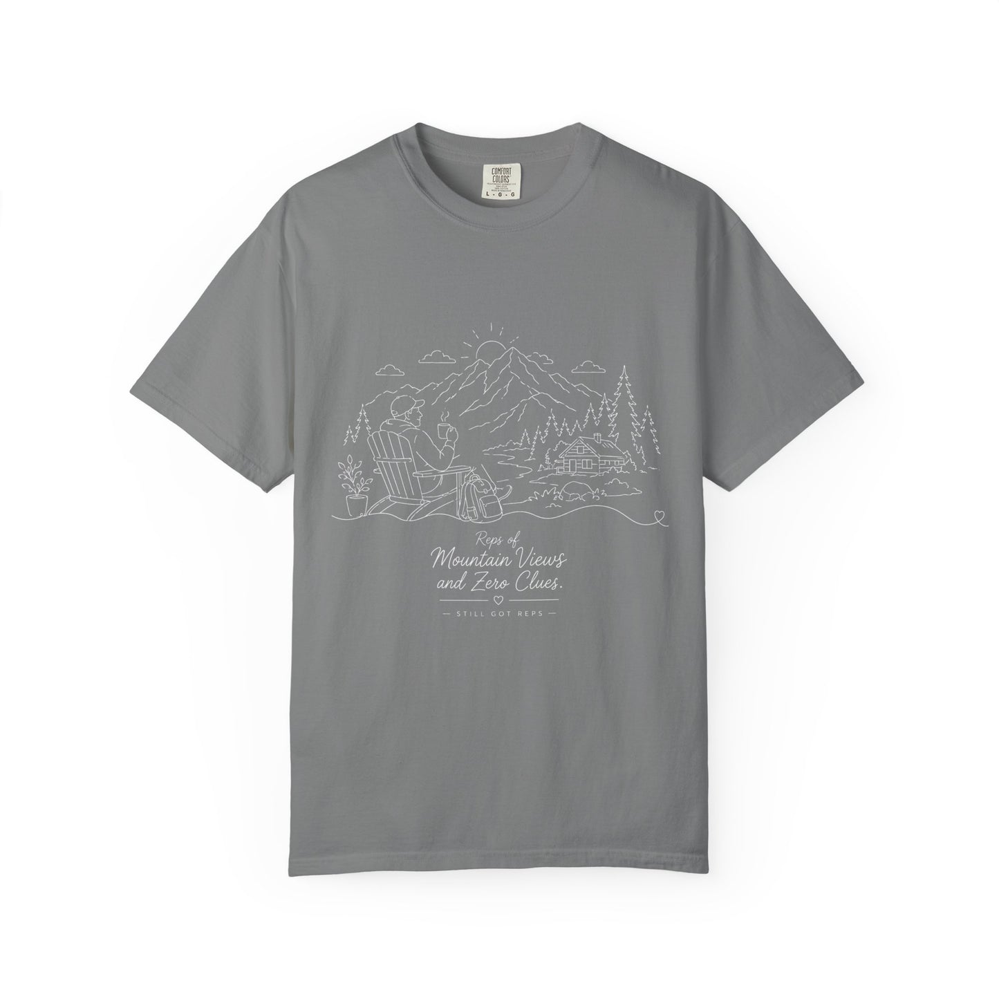 Mountain Camping Line Art T-Shirt — Explore, Camp, Relax Tee