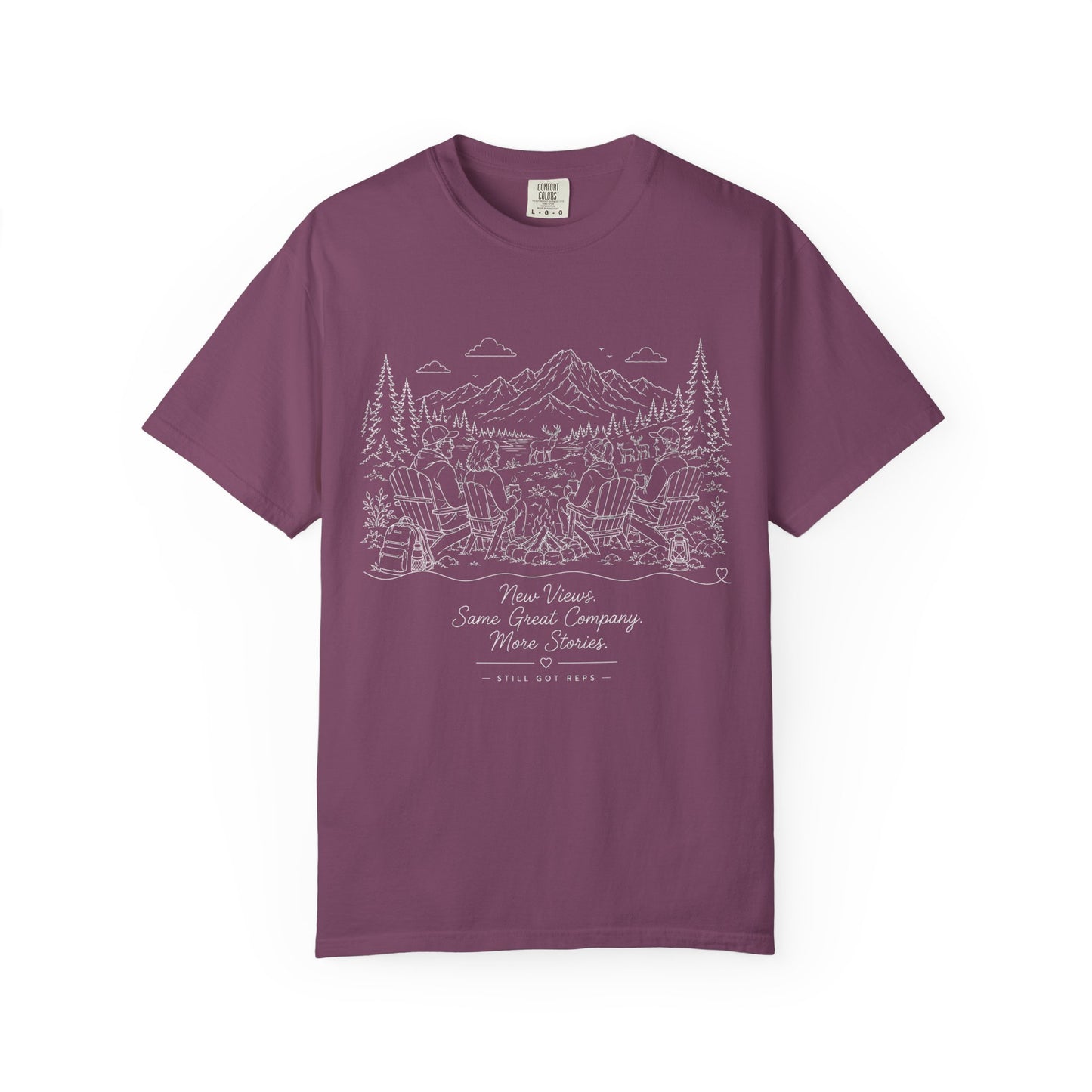 Camping Landscape T-Shirt — Scenic Mountain Campsite Graphic Tee