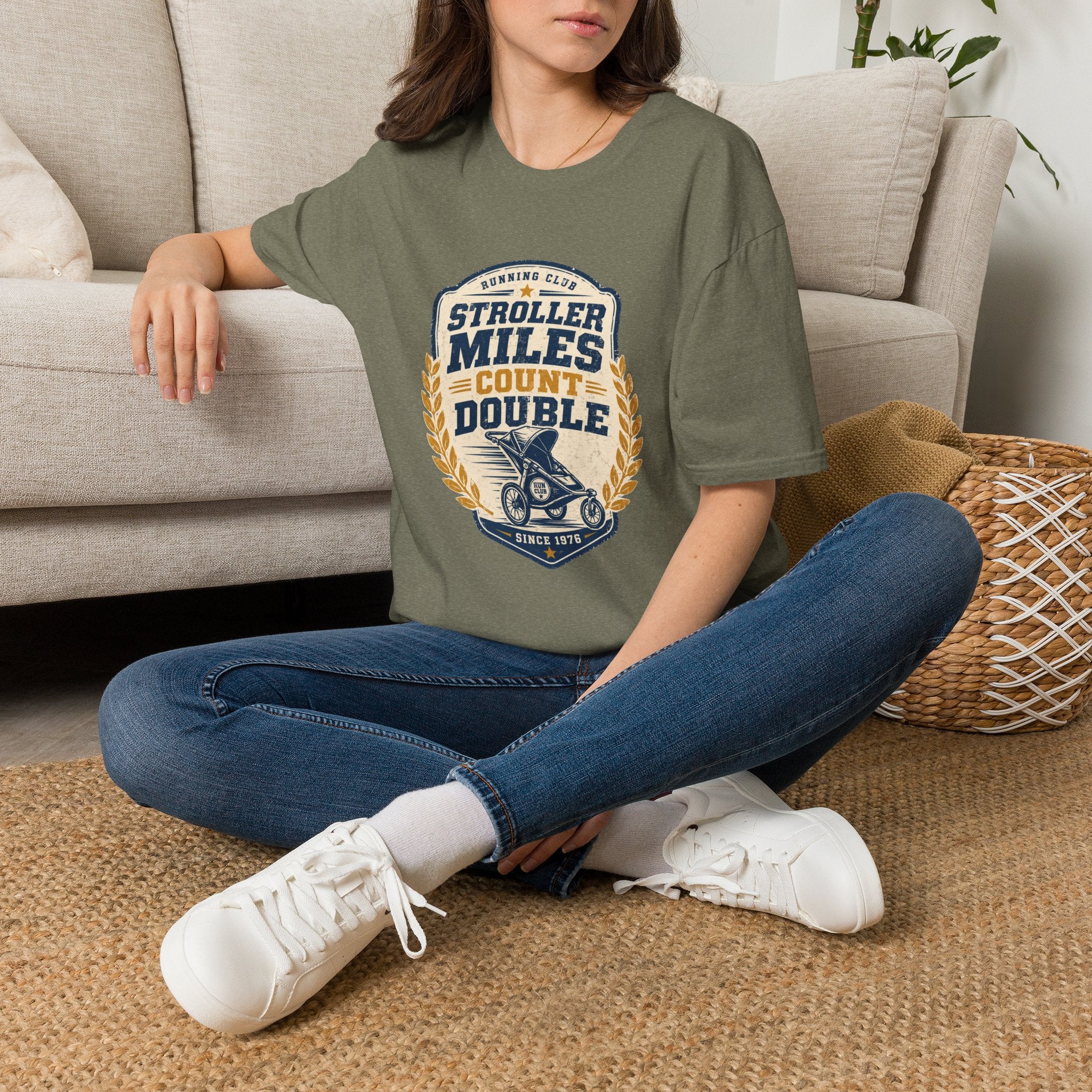 Stroller Miles Count Double T-Shirt — Funny Running Club Mom Tee