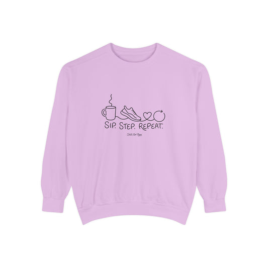 Lifestyle Wellness Pullover | Sip Step Repeat Graphic Sweatshirt | Daily Step Top