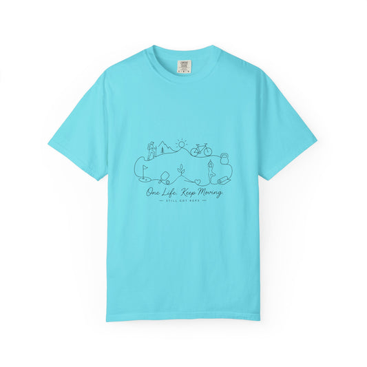 Adventure Line Art T‑Shirt — "One Life Keep Moving" Outdoor Minimalist Tee