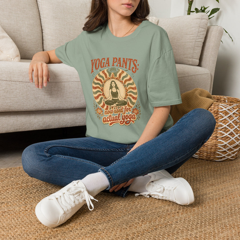 T-Shirt — "Yoga Pants: Now with Actual Yoga" Retro Boho Yoga Tee