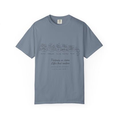 T-Shirt — 'Partners in Crime' Cartoon Lineup Tee — Cute Couples/Best Friends Gift