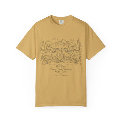 Camping Landscape T-Shirt — Scenic Mountain Campsite Graphic Tee