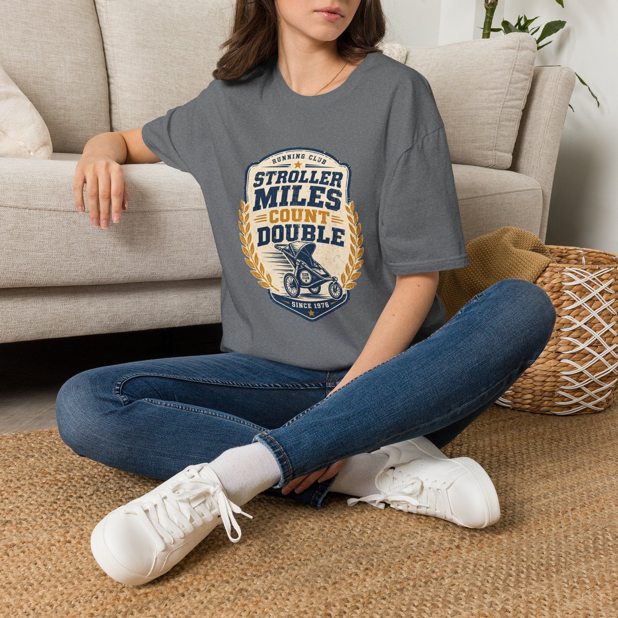 Stroller Miles Count Double T-Shirt — Funny Running Club Mom Tee