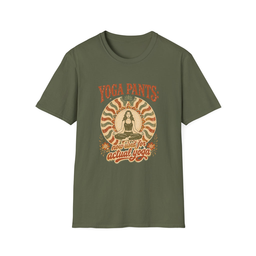 T-Shirt — "Yoga Pants: Now with Actual Yoga" Retro Boho Yoga Tee