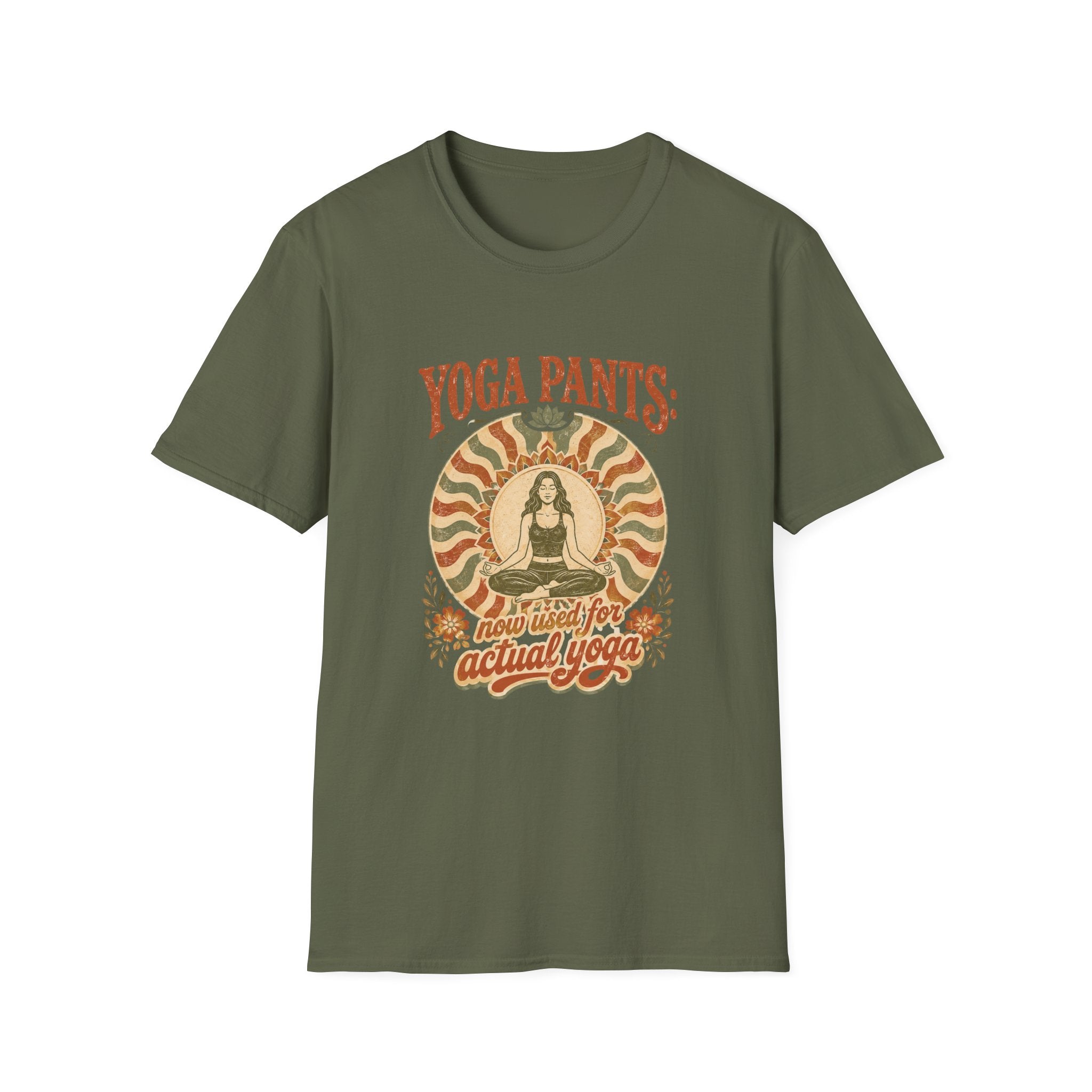 T-Shirt — "Yoga Pants: Now with Actual Yoga" Retro Boho Yoga Tee