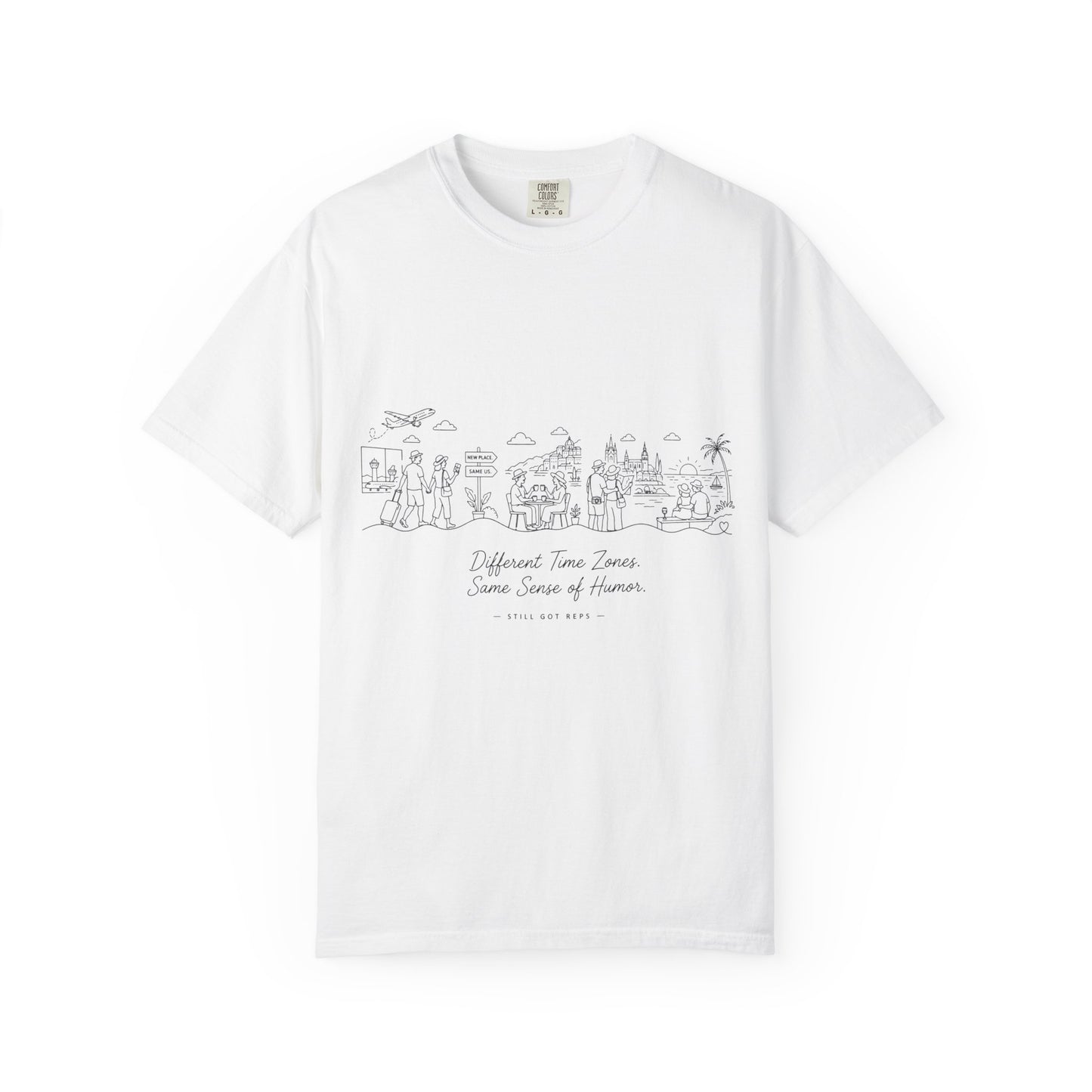 City Sketch Tee — Minimal White Garment-Dyed T-Shirt with Subtle Skyline Design