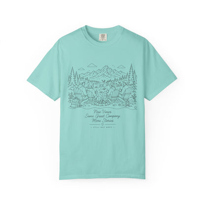Camping Landscape T-Shirt — Scenic Mountain Campsite Graphic Tee
