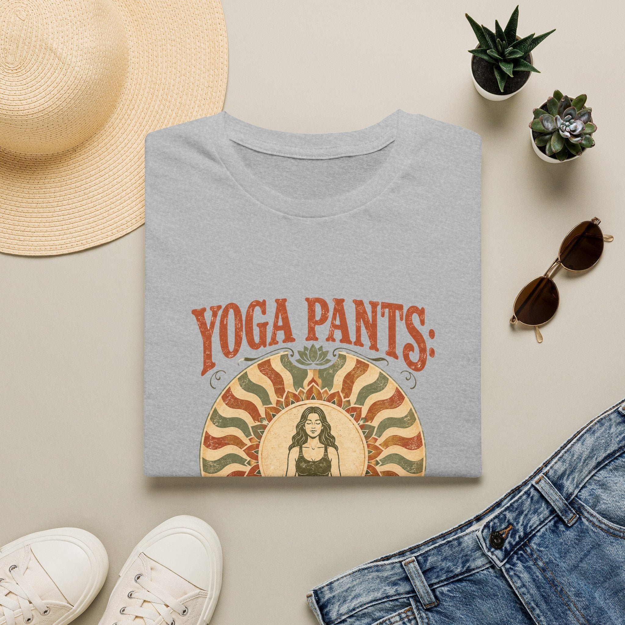 T-Shirt — "Yoga Pants: Now with Actual Yoga" Retro Boho Yoga Tee