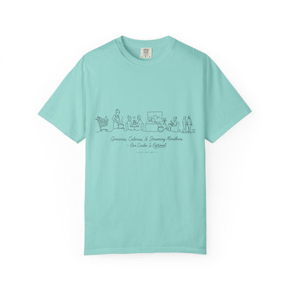 Sketch Line Art T-Shirt — 'Music, Movies & Morning Munchies' Minimalist Graphic Tee