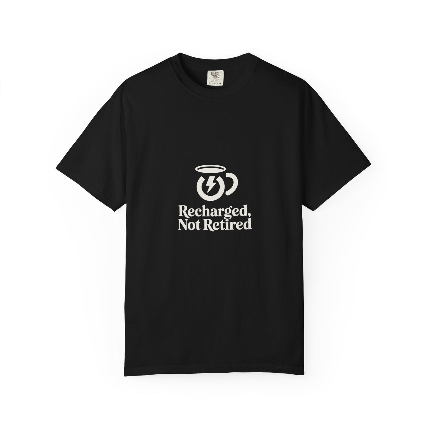 T-Shirt — "Recharged, Not Retired" Coffee Cup Vintage Graphic Tee