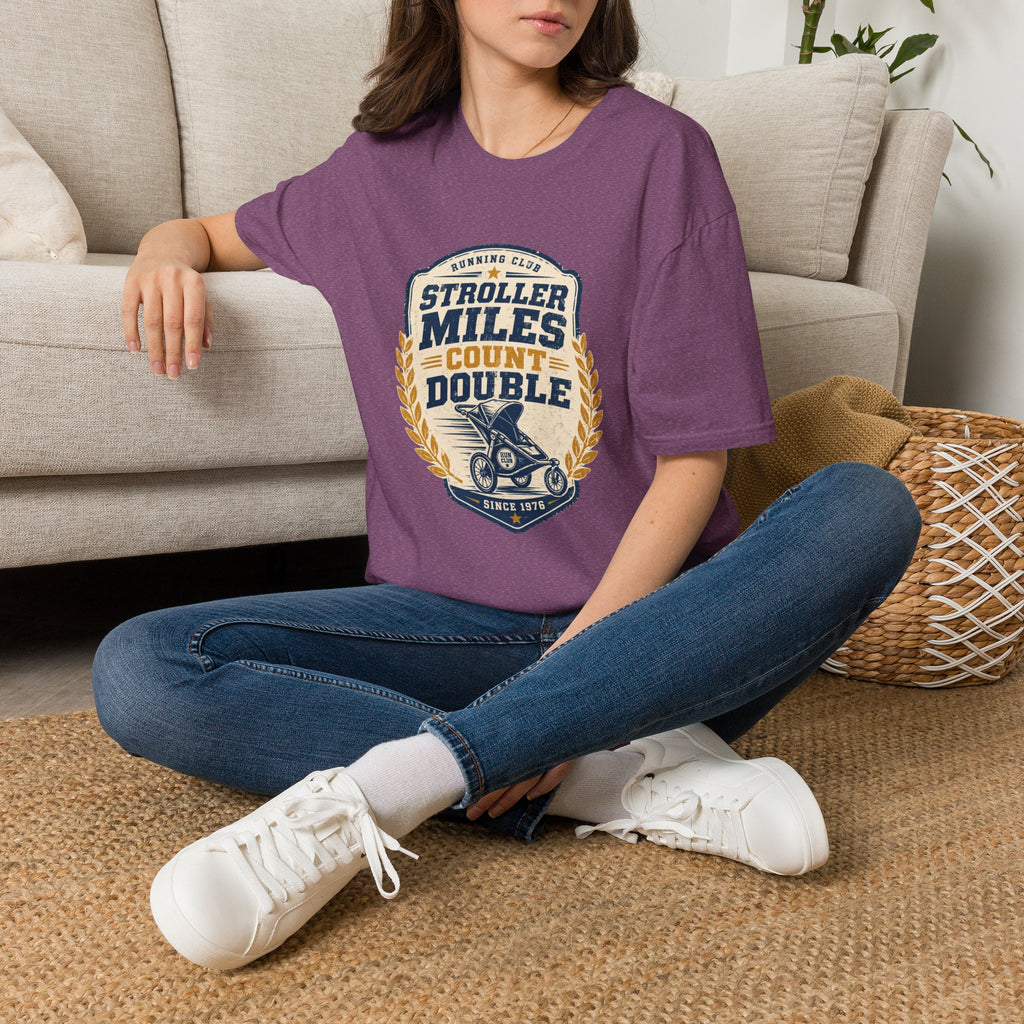 Stroller Miles Count Double T-Shirt — Funny Running Club Mom Tee
