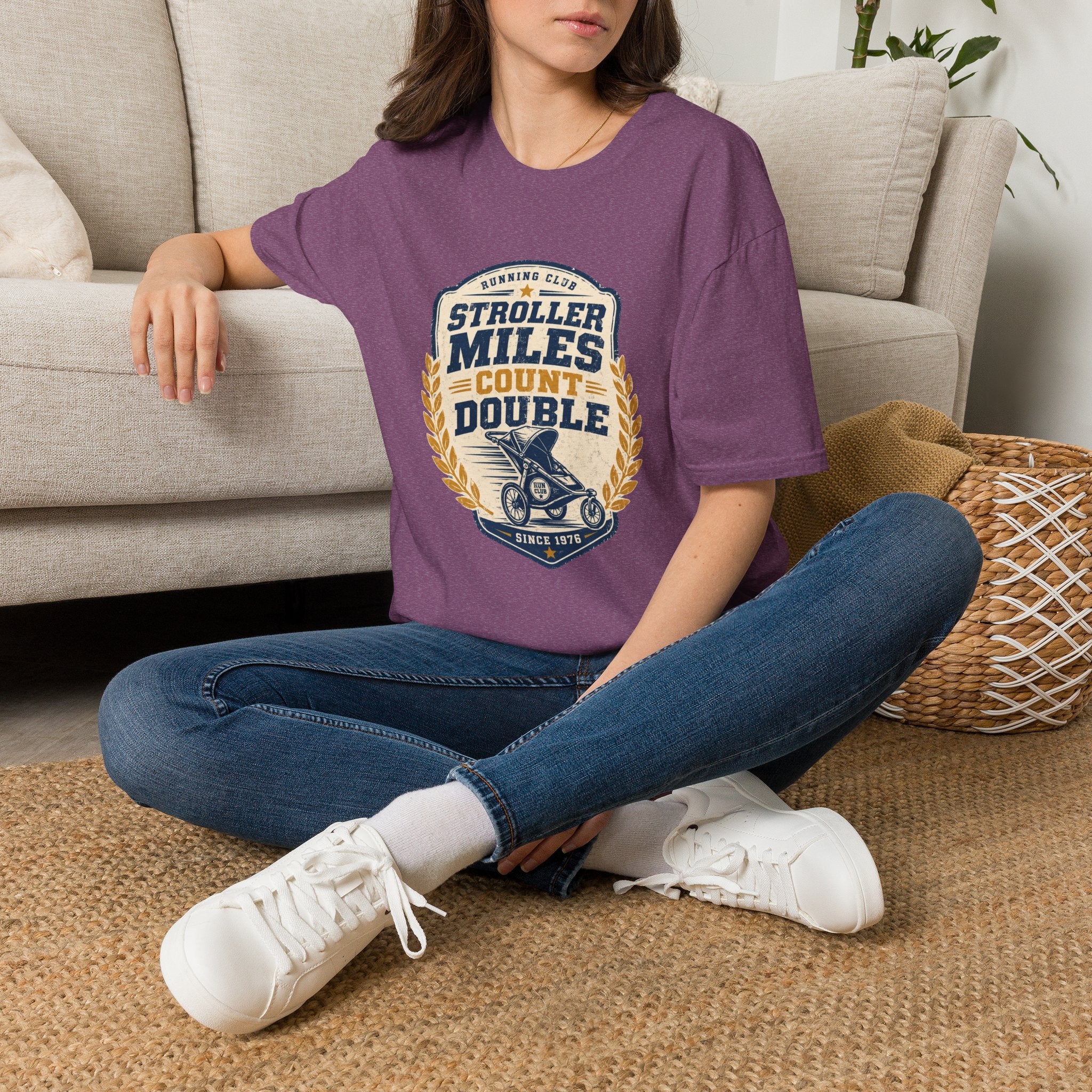 Stroller Miles Count Double T-Shirt — Funny Running Club Mom Tee