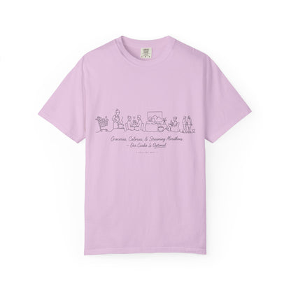 Sketch Line Art T-Shirt — 'Music, Movies & Morning Munchies' Minimalist Graphic Tee