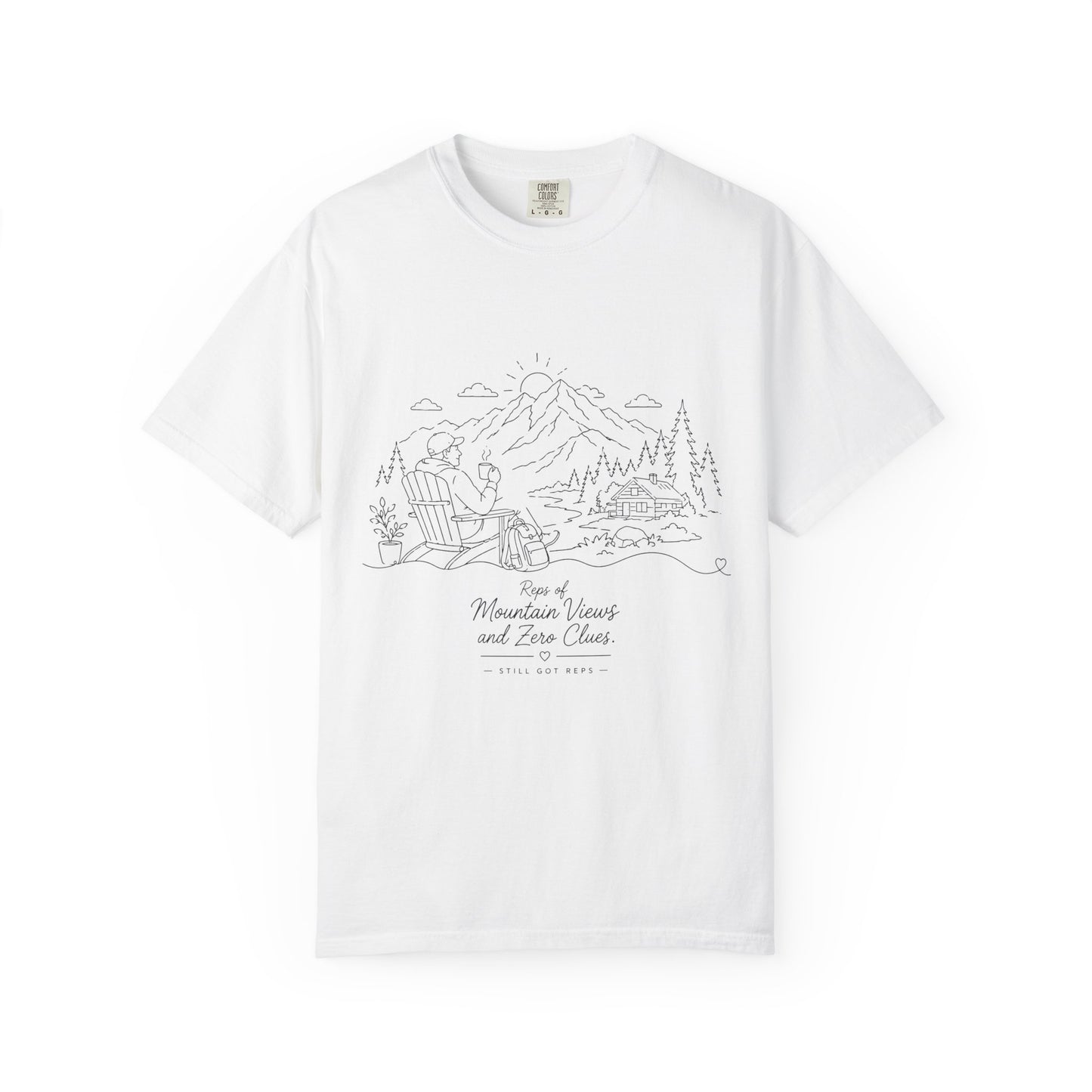 Mountain Camping Line Art T-Shirt — Explore, Camp, Relax Tee