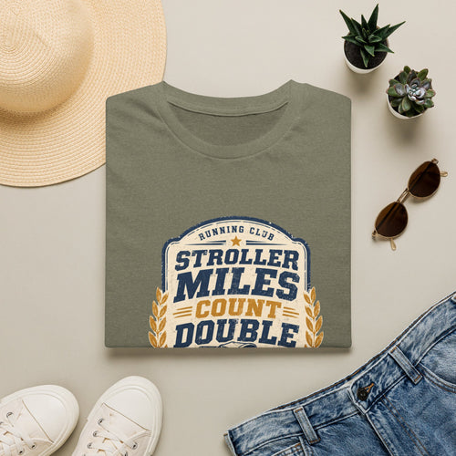 Stroller Miles Count Double T-Shirt — Funny Running Club Mom Tee
