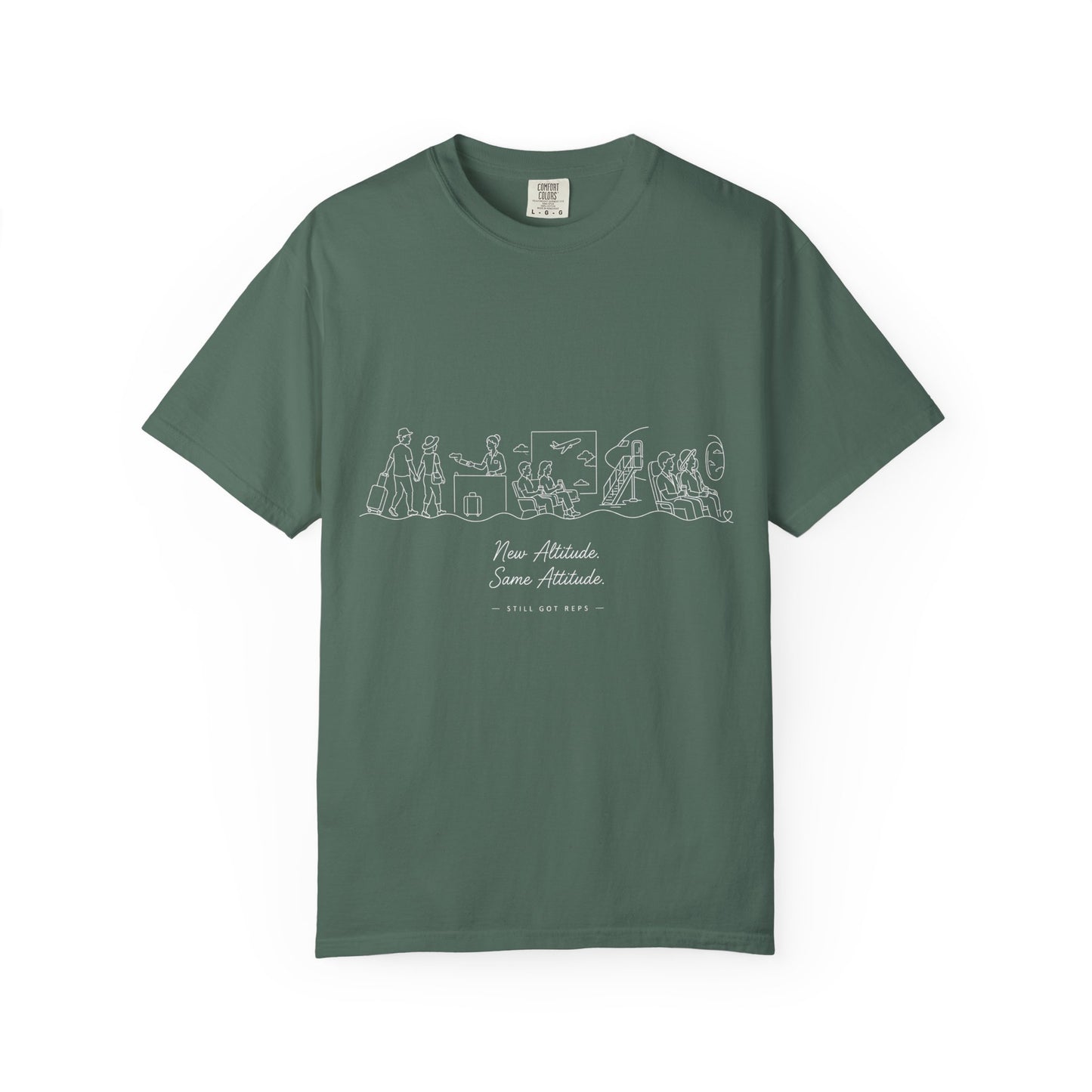Illustrated Line Art T-Shirt — 'New Adventure Same Attitude' Graphic Tee