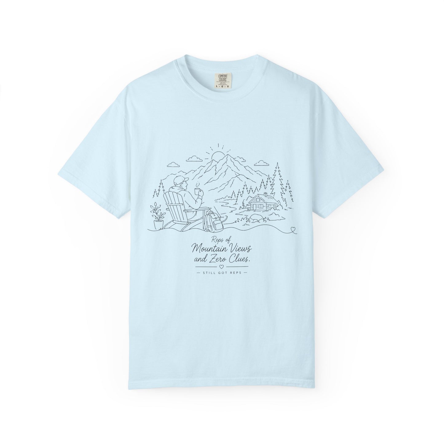 Mountain Camping Line Art T-Shirt — Explore, Camp, Relax Tee