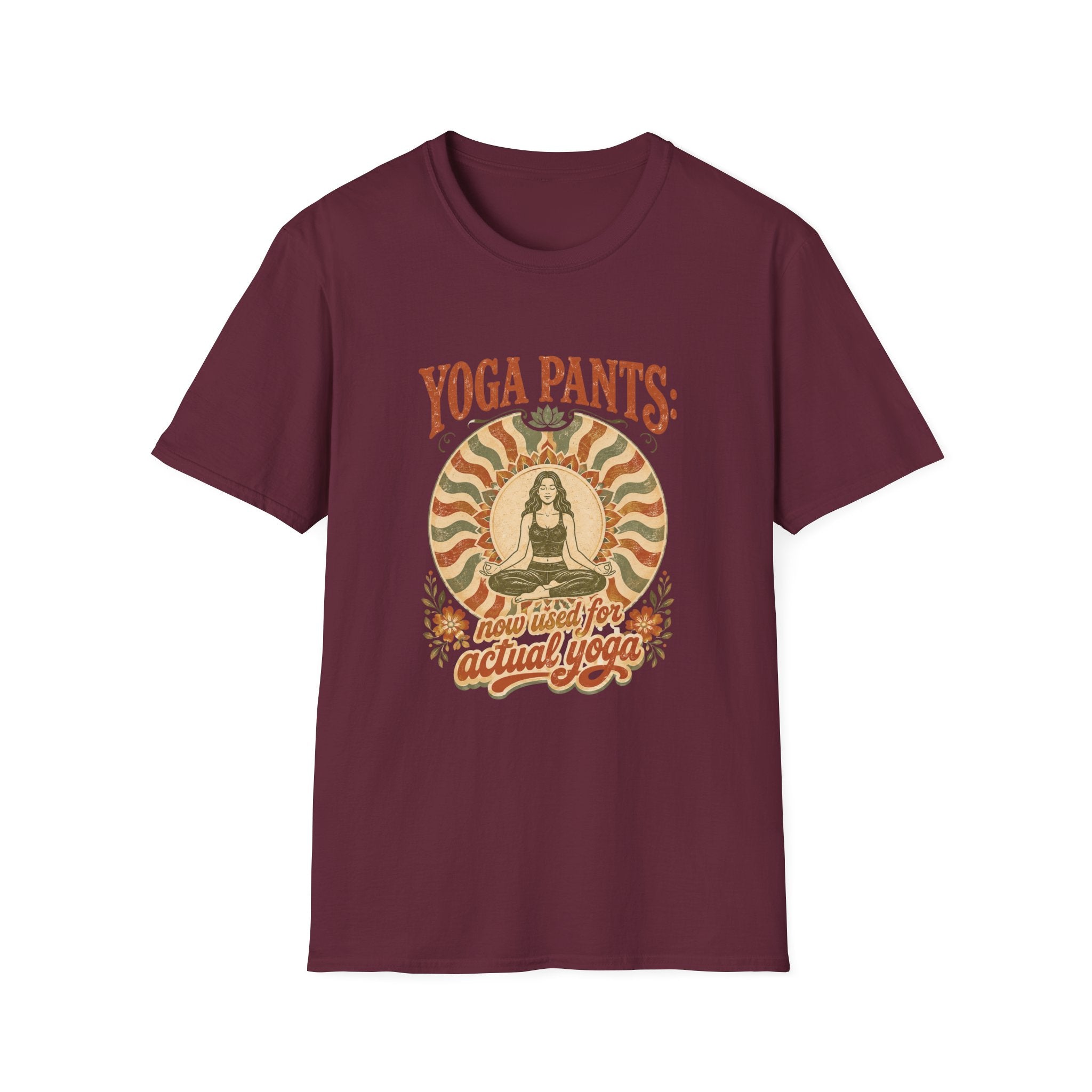 T-Shirt — "Yoga Pants: Now with Actual Yoga" Retro Boho Yoga Tee