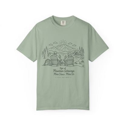 Mountain Getaway T-Shirt — 'Views of Mountain Challenge: More Views, More Life' Scenic Camp Shirt