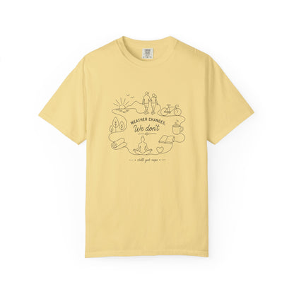 Adventure Series T-Shirt — "Weather Changes, We Don't" Minimal Outdoor Sketch Tee