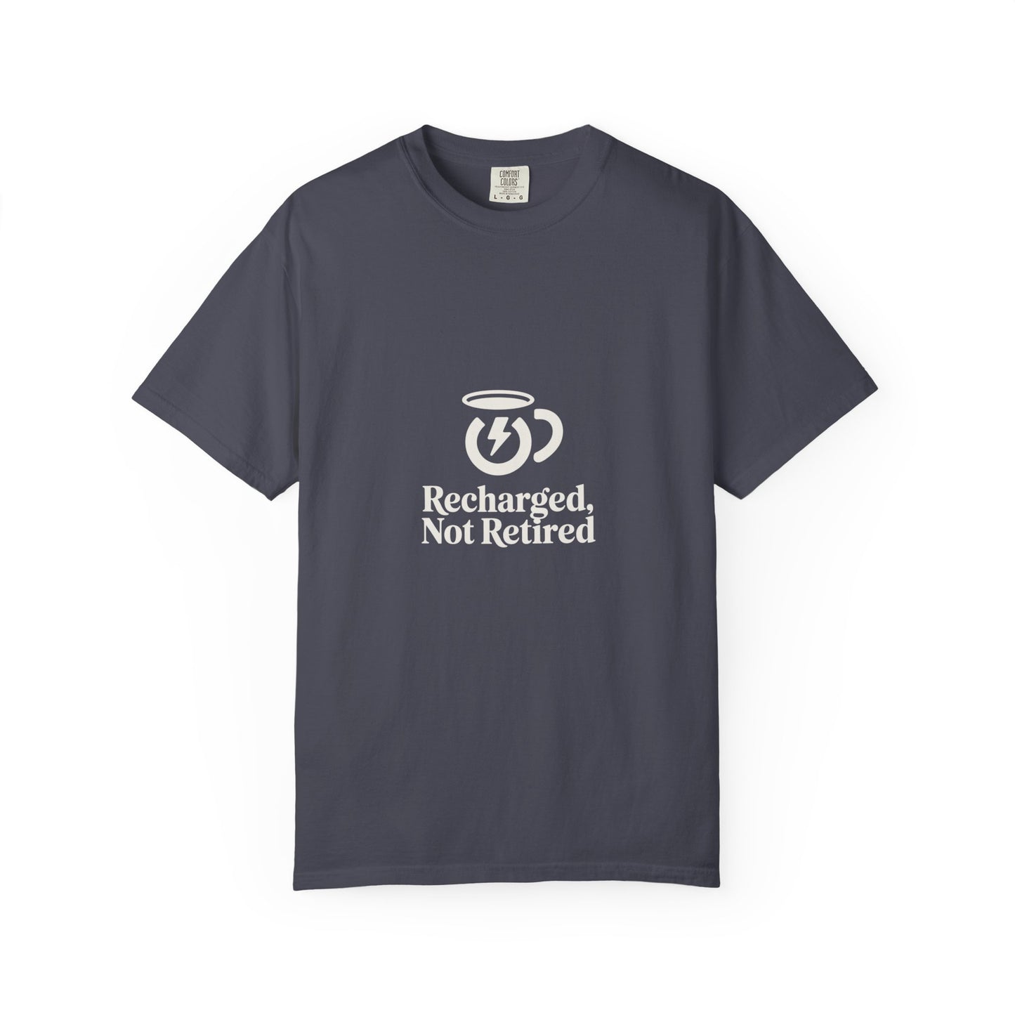 T-Shirt — "Recharged, Not Retired" Coffee Cup Vintage Graphic Tee