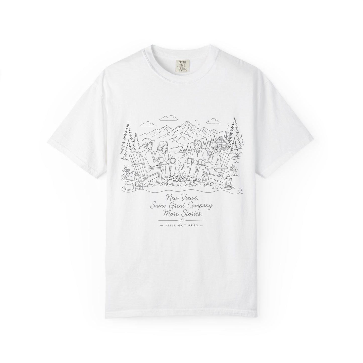 Camping Crew Sketch T-Shirt — 'Camp Vibes' Outdoor Scenic Graphic Tee