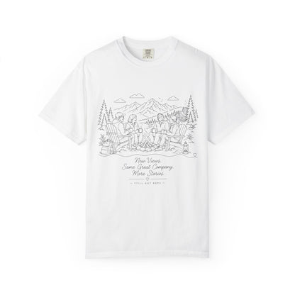 Camping Crew Sketch T-Shirt — 'Camp Vibes' Outdoor Scenic Graphic Tee