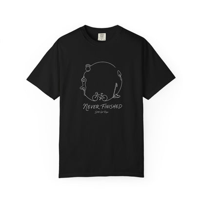 Adventure Series, T-Shirt — Minimal 'Never Finished' Cycling Sketch Tee