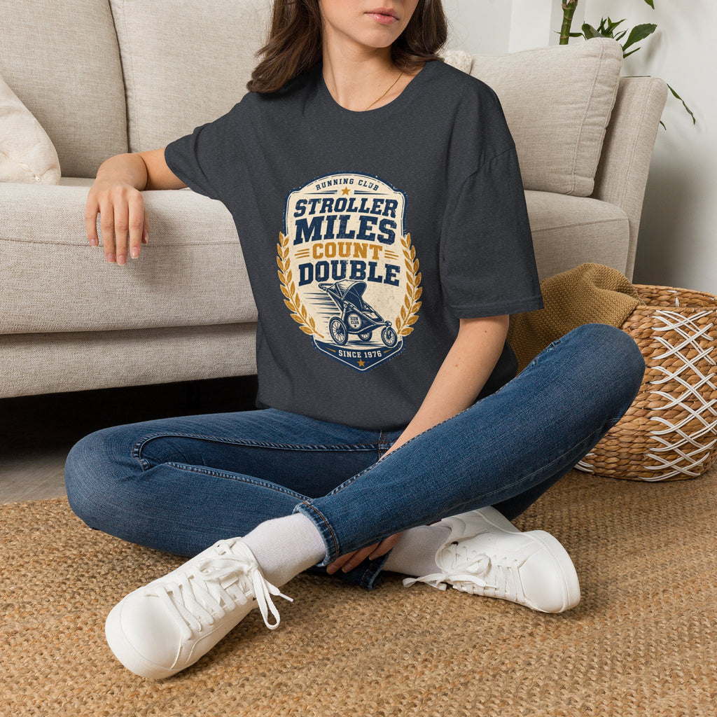 Stroller Miles Count Double T-Shirt — Funny Running Club Mom Tee