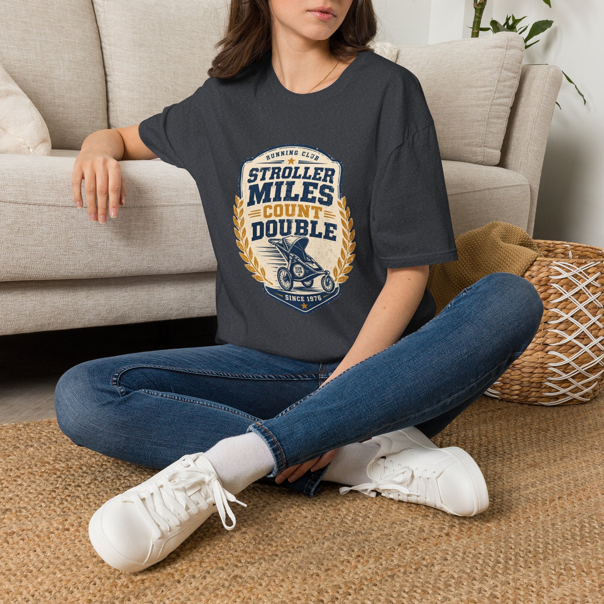 Stroller Miles Count Double T-Shirt — Funny Running Club Mom Tee