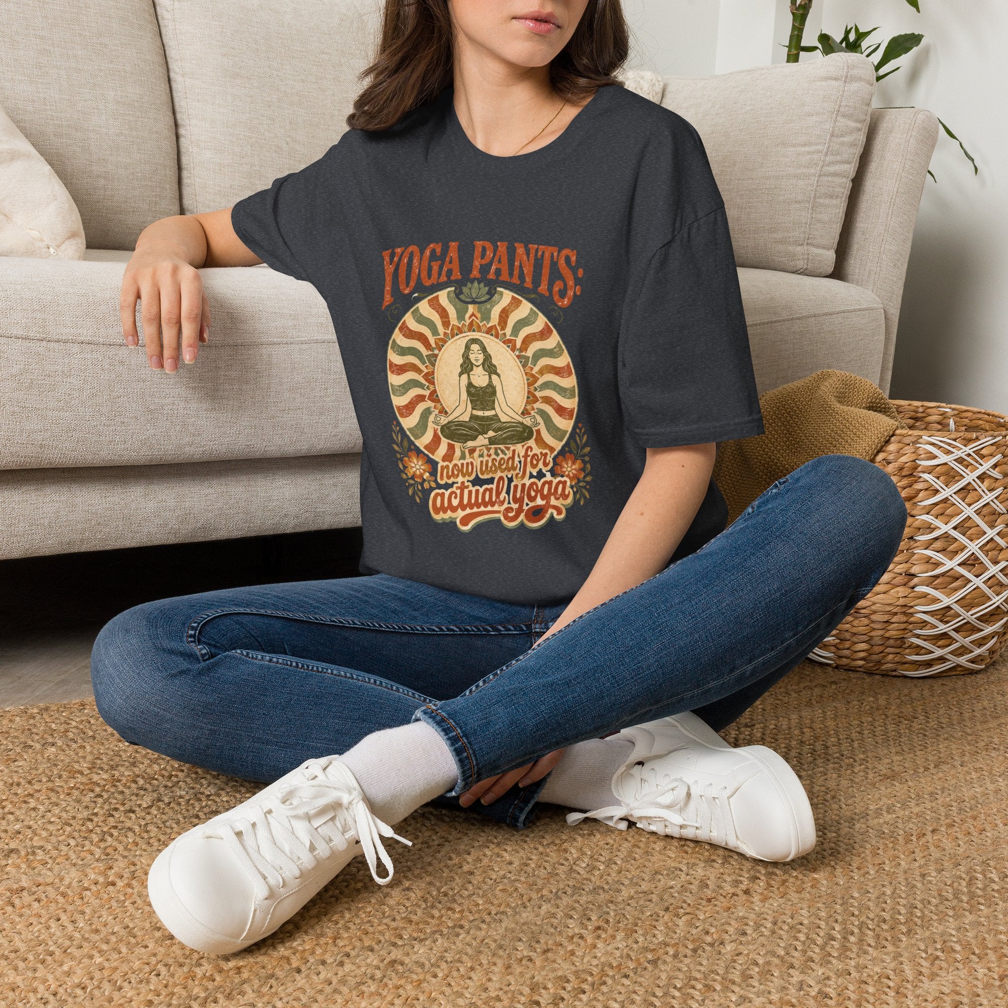 T-Shirt — "Yoga Pants: Now with Actual Yoga" Retro Boho Yoga Tee