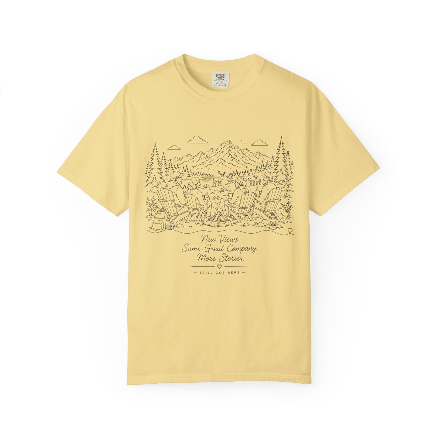 Camping Landscape T-Shirt — Scenic Mountain Campsite Graphic Tee